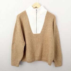1. STATE‎ x NORDSTROM | Tan Cream Ivory 1/3 Zipper Sweater Colorblock | Medium